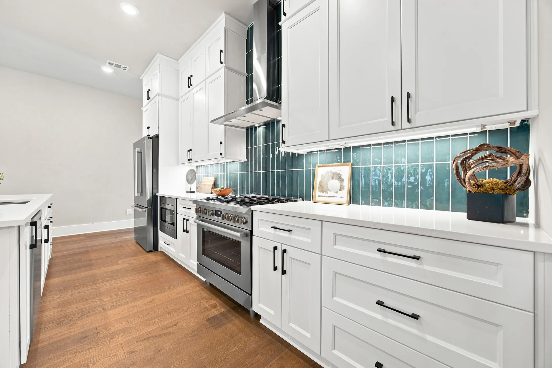 Kitchen detail, range — teal collection