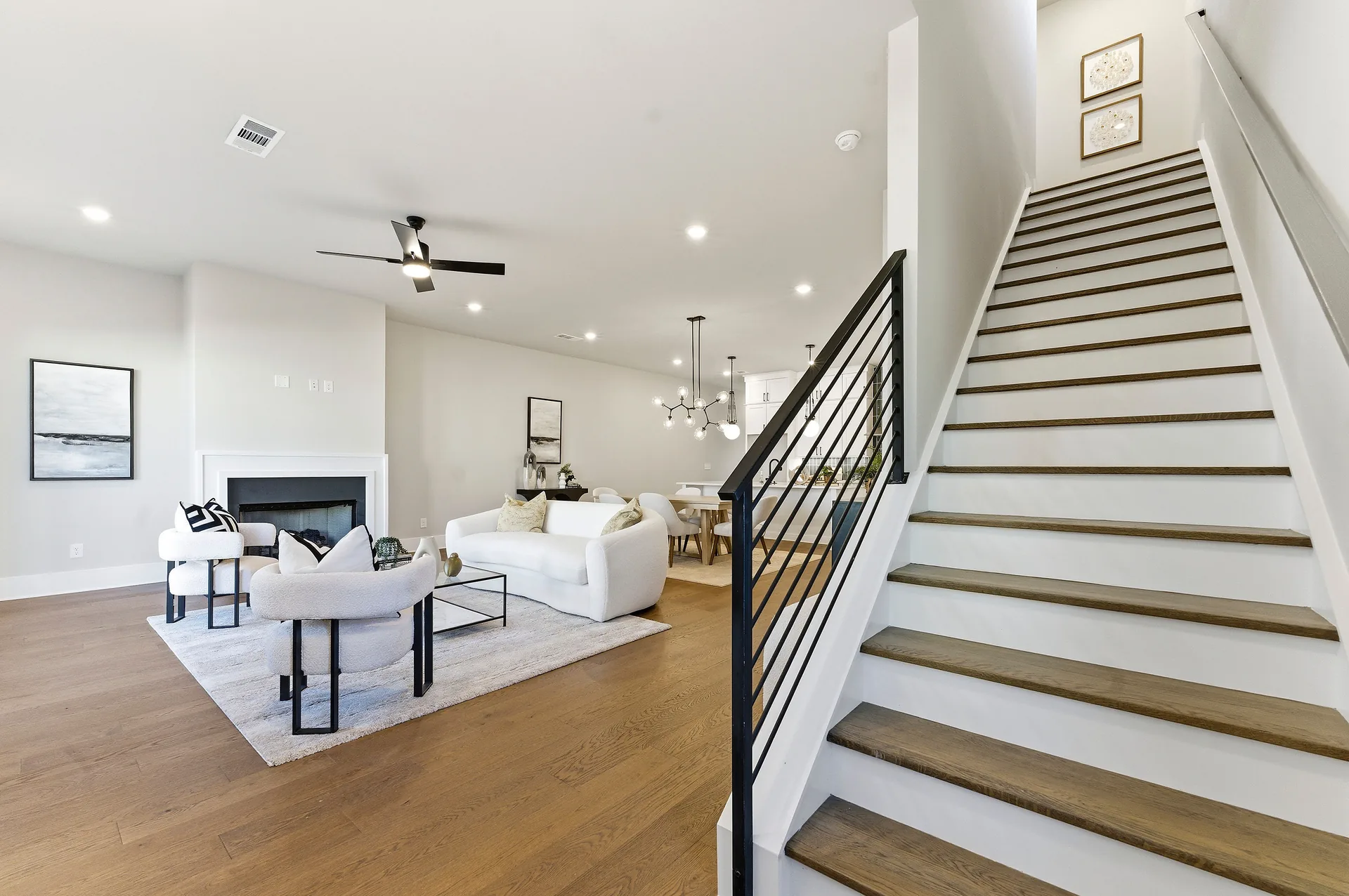Living room and staircase — white collection