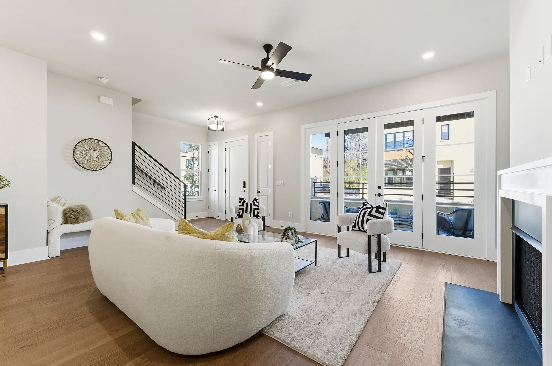 Living room, French doors — white collection